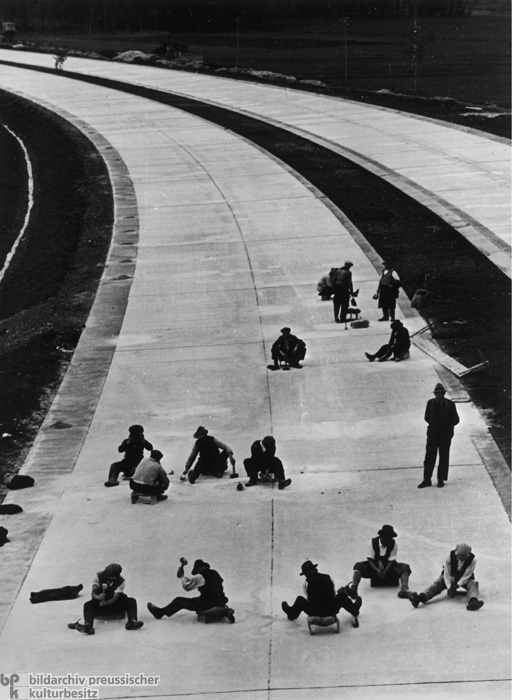 Workers Shortly before the Completion of a New Section of the Reich Autobahn (1936)